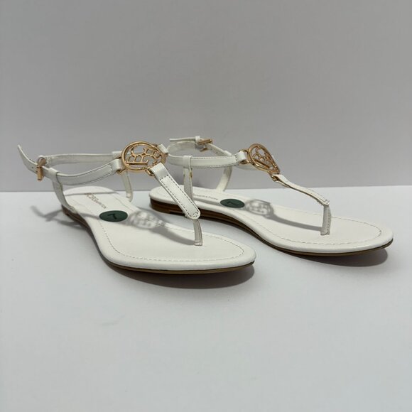 BCBG Thong White Sandals with Buckle Fastening  Ankle Strap Open Toe; Size: 7 - Picture 2 of 5